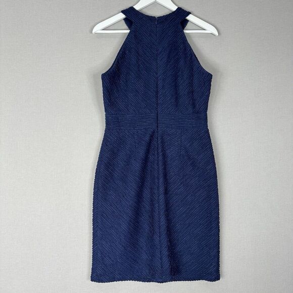 Eliza J Womens Dress 12 Petite Blue Metallic Rib Sheath Halter Cocktail Holiday - Picture 7 of 12
